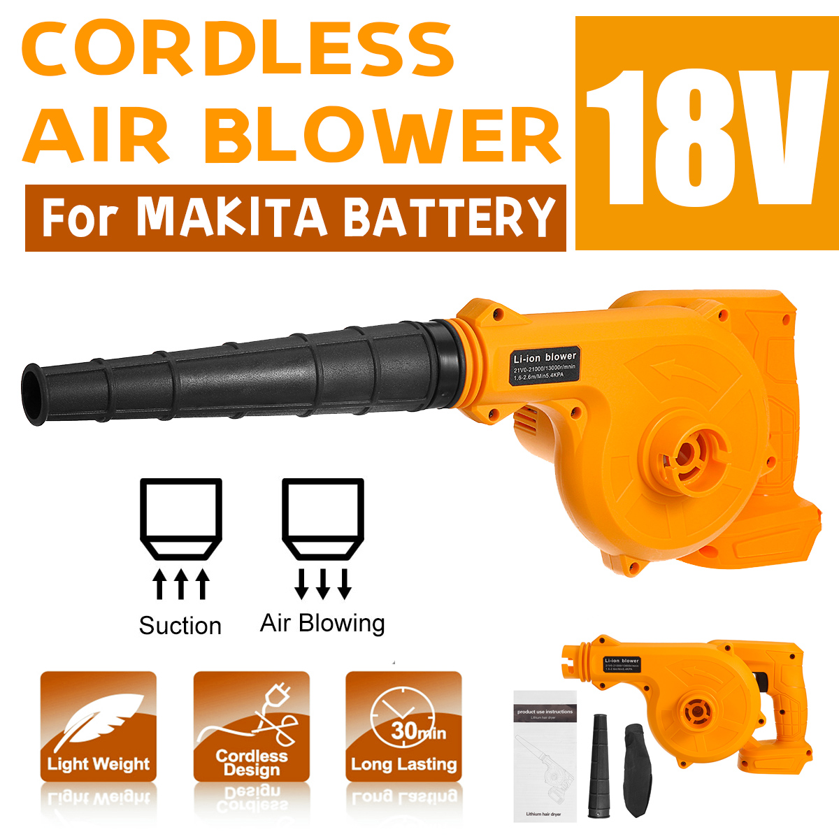 2-in-1-Cordless-Electric-Air-Blower--Suction-Dust-Remover-Leaf-Cleaner-for-Makita-18V-Battery-1856709-2