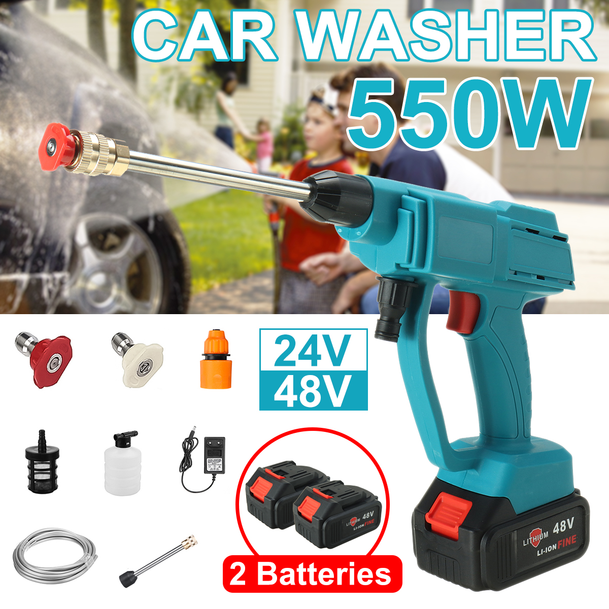 2448V-550W-Cordless-Electric-High-Pressure-Washer-Car-Washing-Machine-Spray-Guns-Lance-Hose-Set-W-12-1870567-2