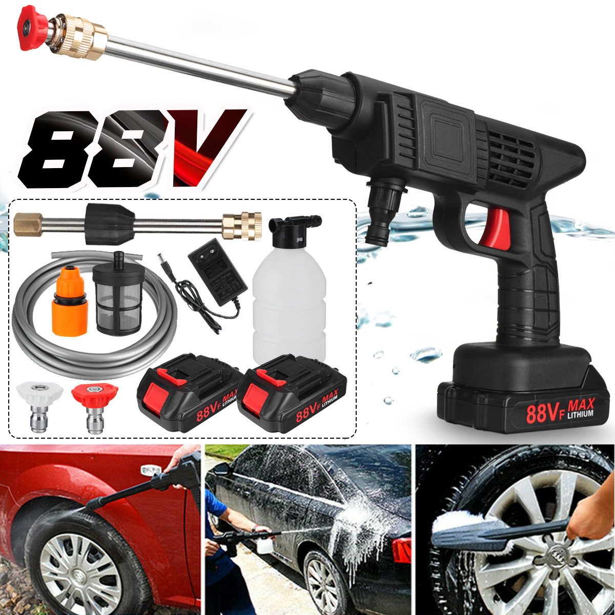 88VF-High-Pressure-Cordless-Washer-Spray-Guns-Water-Guns-Cleaner-With-None-1pc-2Pcs-88VF-Battery-1873694-2