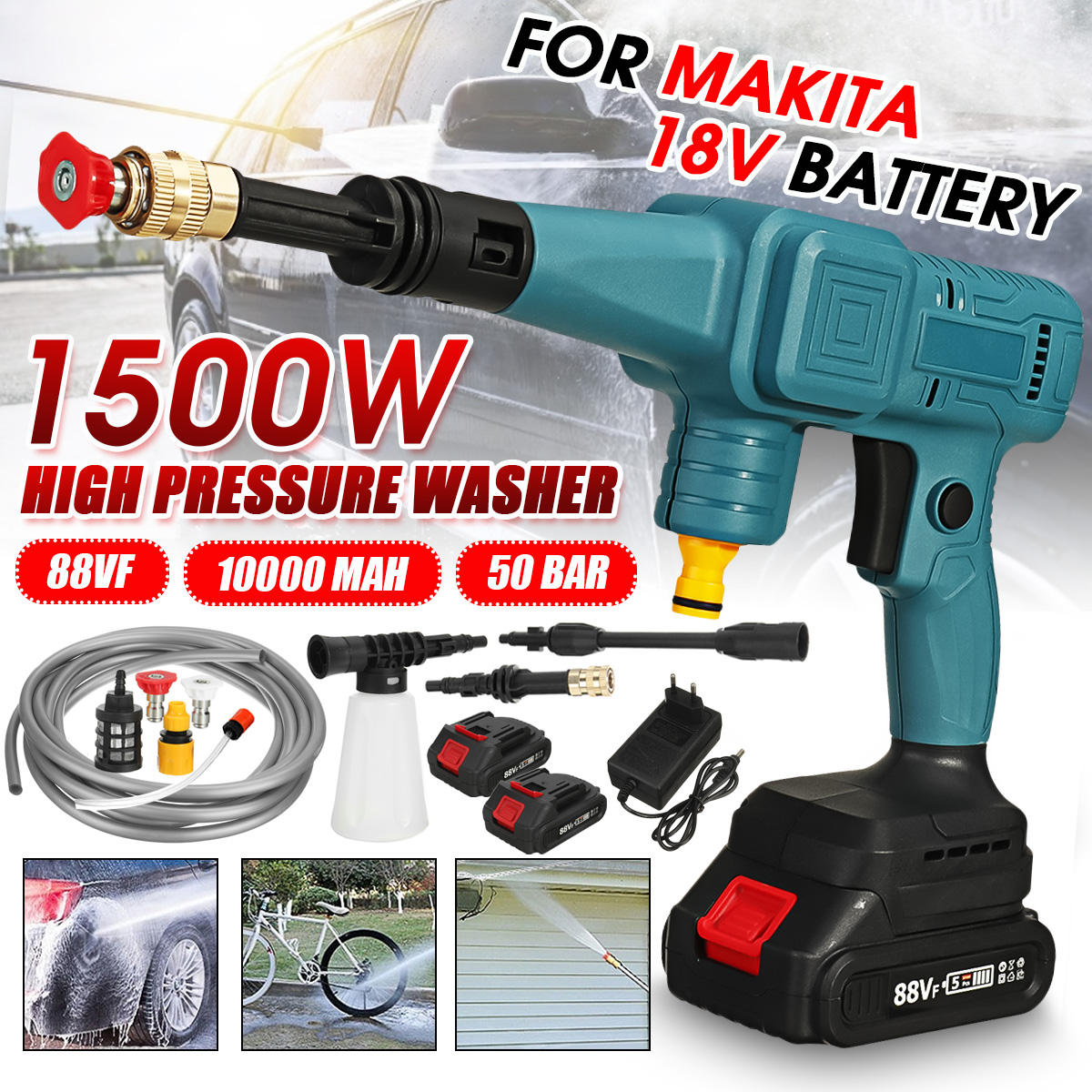 88VF-High-Pressure-Washer-Spray-Guns-Cordless-Washer-Water-Cleaner-With-None-1pc-2Pcs-88VF-Battery-1892942-1