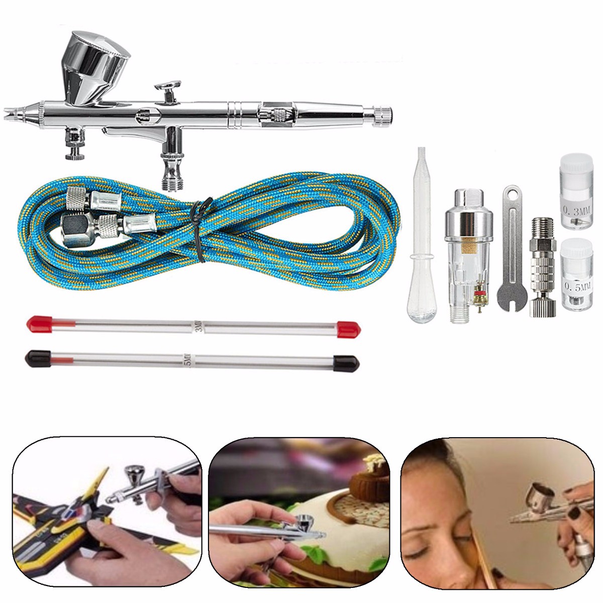 9cc-Dual-Action-3-Airbrush-Air-Compressor-Kit-Craft-Cake-Paint-Art-Sprayer-1114587-1