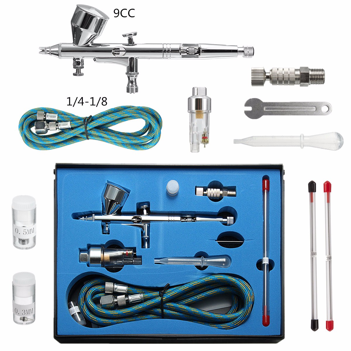 9cc-Dual-Action-3-Airbrush-Air-Compressor-Kit-Craft-Cake-Paint-Art-Sprayer-1114587-4