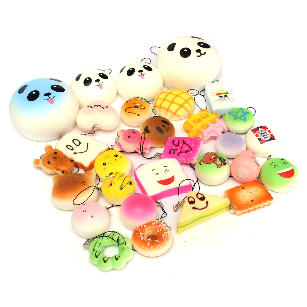18PCS-Squishy-Christmas-Gift-Decor-Panda-Cup-Cake-Toasts-Buns-Donuts-Random-Soft-Cell-Phone-Straps-1069615-1