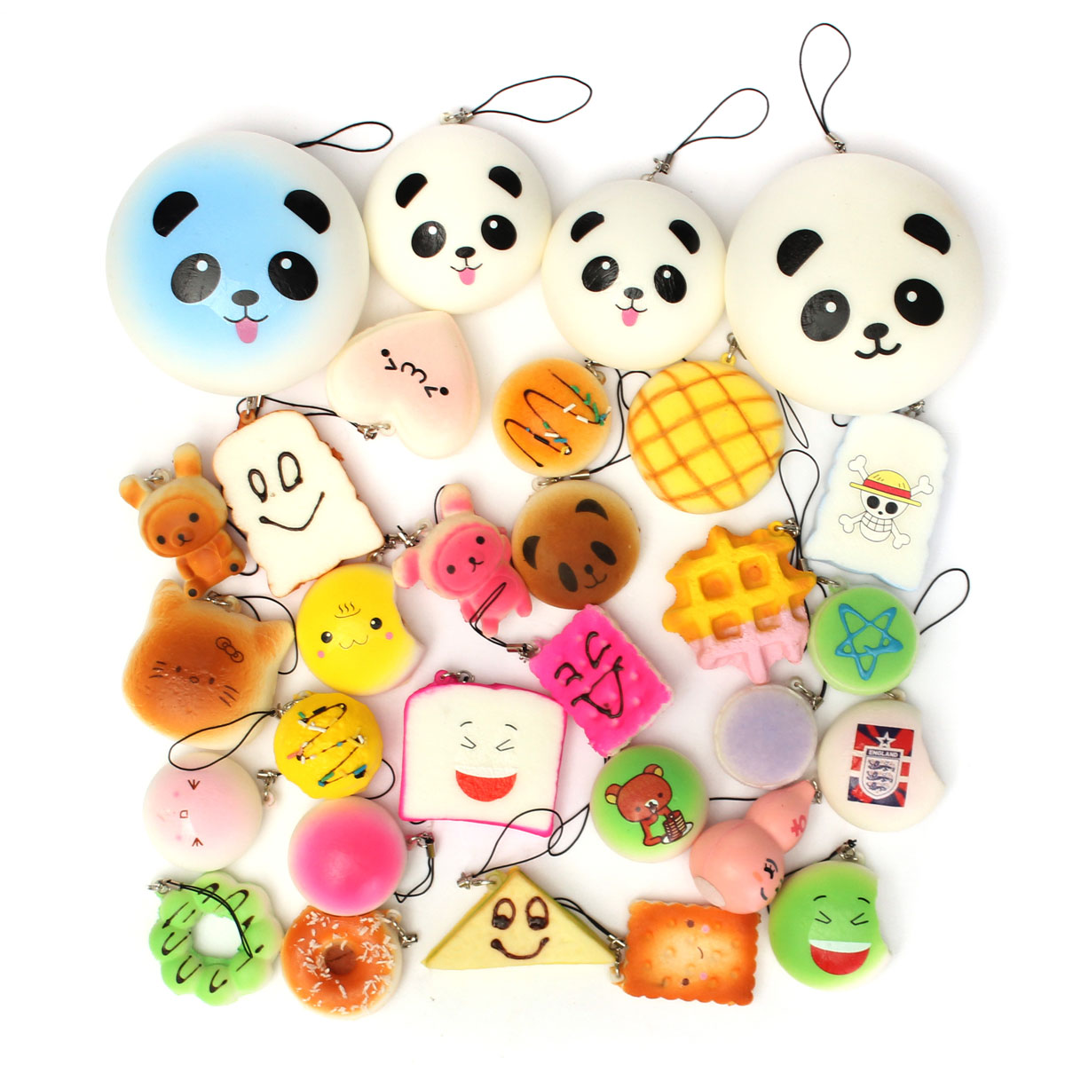 18PCS-Squishy-Christmas-Gift-Decor-Panda-Cup-Cake-Toasts-Buns-Donuts-Random-Soft-Cell-Phone-Straps-1069615-2