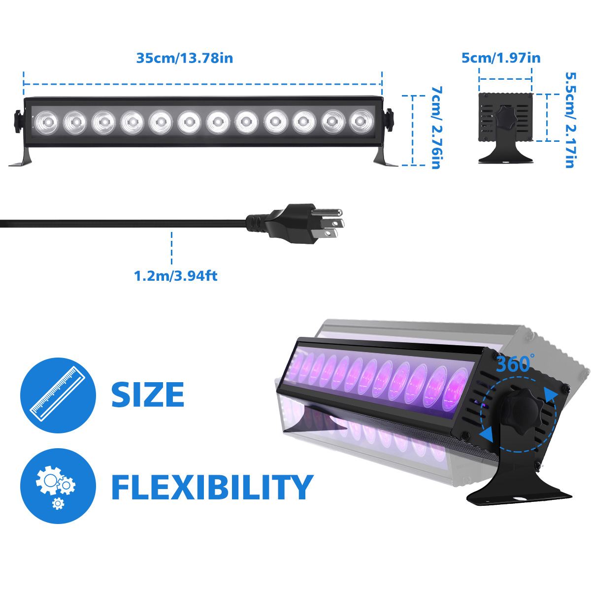 GLIME-12LED-36W-UV-LED-Light-Bar-360deg-Adjustable-Wall-Lights-Lamp-for-DJ-Stage-Party-1942326-3