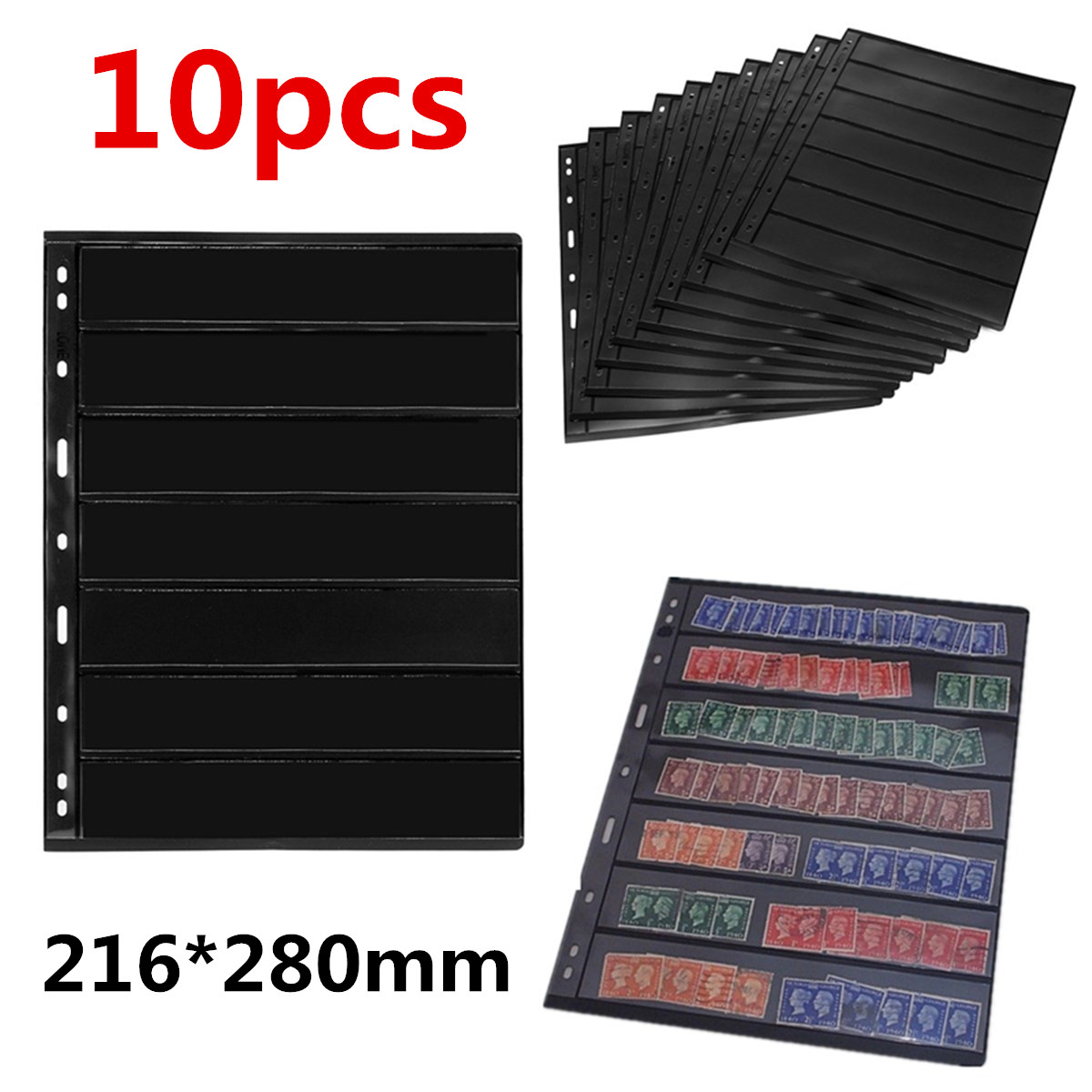 10-Sheet-of-Stamp-Stock-Black--Double-Sided-Page-7-Strips--9-Binder-Holes-1956269-1
