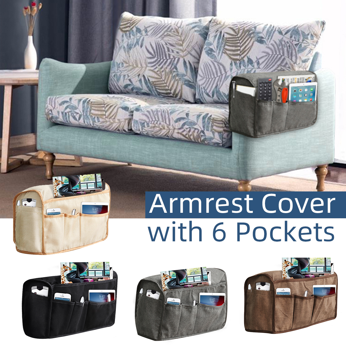 2PcsSet-Armrest-Cover-W-6-Pockets-Linen-Anti-Slip-Sofa-Armrest-Cover-Protector-1737038-1