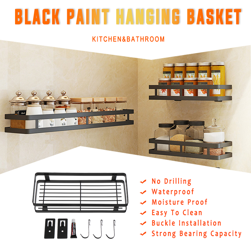 Kitchen-Bathroom-Rack-Hanging-Basket-Black-Stainless-Steel-Paint-Storage-Shelf-Kitchen-Storage-Rack-1634926-1
