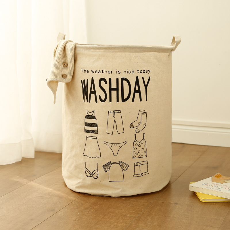 Foldable-Laundry-Basket-Round-Cotton-Linen-Collapsible-Washing-Hamper-Waterproof-Dirty-Clothes-Stora-1908165-9