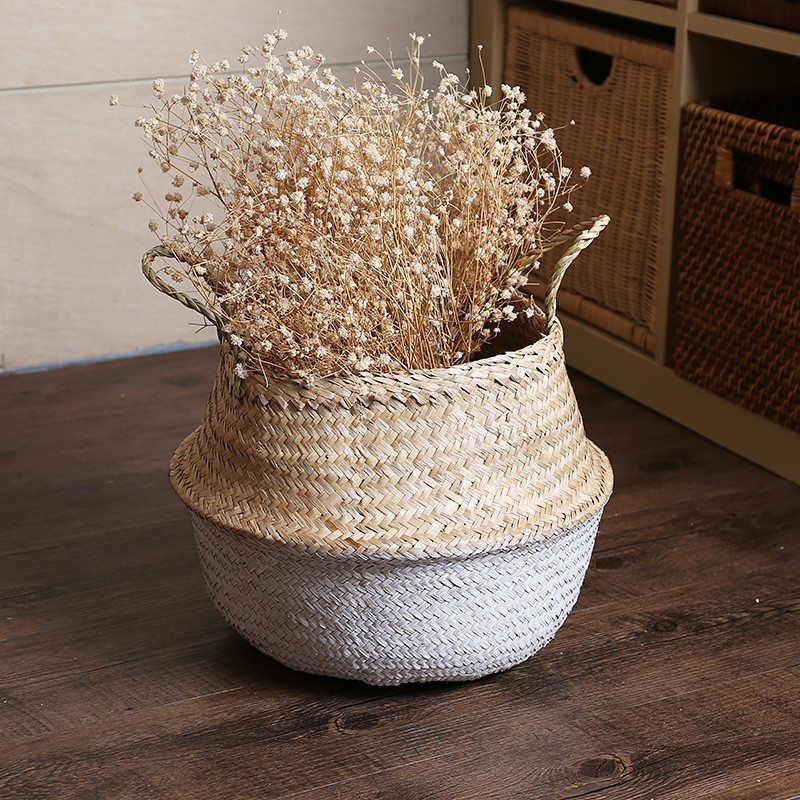Seagrass-Belly-Storage-Baskets-Shopping-Bag-Box-Organizer-Plant-Pot-Half-Green-1641539-1