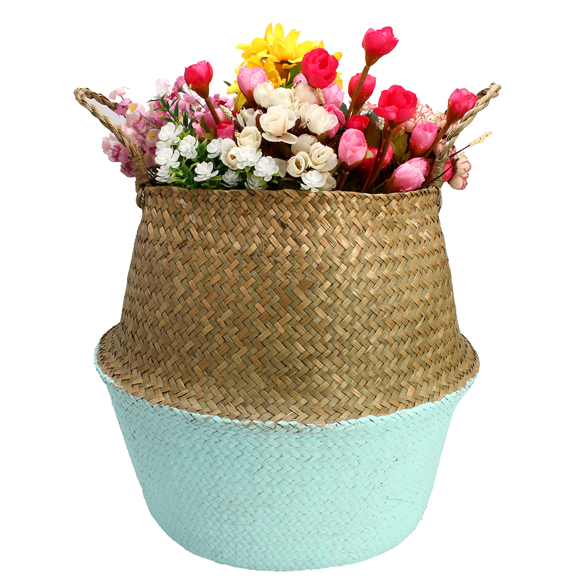 Seagrass-Belly-Storage-Baskets-Shopping-Bag-Box-Organizer-Plant-Pot-Half-Green-1641539-2
