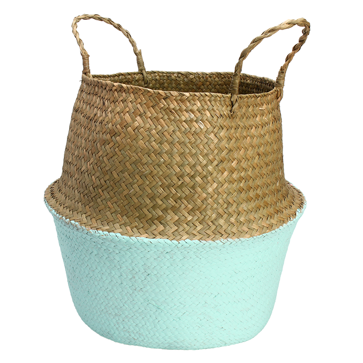 Seagrass-Belly-Storage-Baskets-Shopping-Bag-Box-Organizer-Plant-Pot-Half-Green-1641539-6