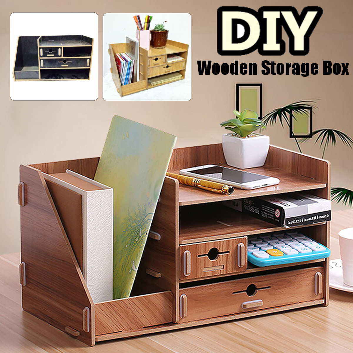 138x8x8quot-Wooden-DIY-Storage-Box-With-Drawer-Cosmetics-Organizer-Desktop-Home-Decorations-1634110-3