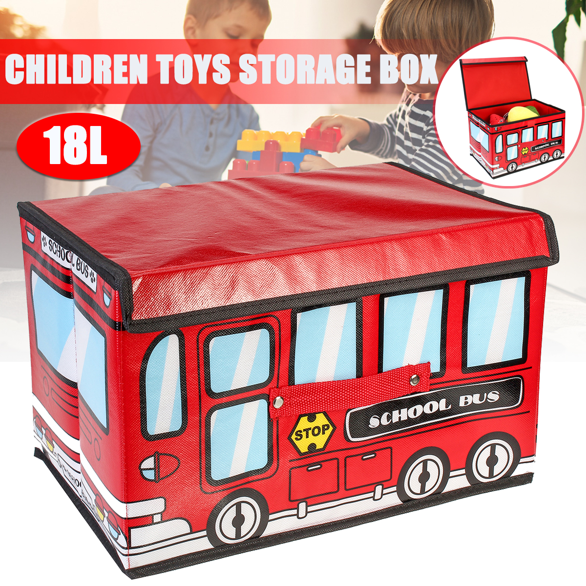 18L-Waterproof-Bus-Shape-Children-Kids-Toys-Storage-Box-Foldable-Non-woven-Cartoon-Car-Pattern-Toys--1795293-1