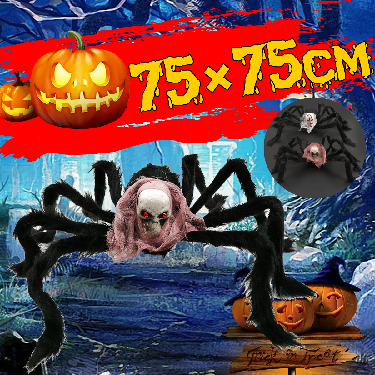 7575cm-Simulation-Skull-Ghost-Head-Plush-Spider-Spider-Leg-Straighten-Horror-Toy-1818663-2