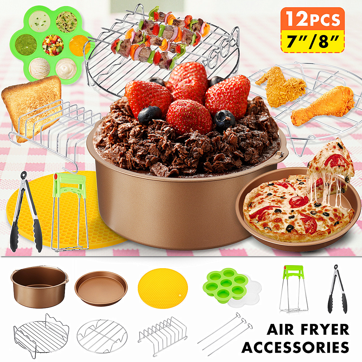 12Pcs-7quot8quot-Air-Fryer-Accessories-Kitchen-Cooking-Baking-Cake-Pizza-Barbecue-Pan-1634255-1