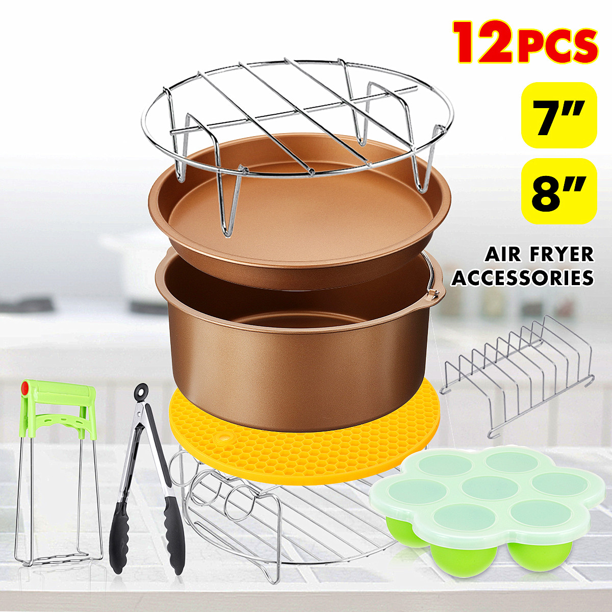 12Pcs-7quot8quot-Air-Fryer-Accessories-Kitchen-Cooking-Baking-Cake-Pizza-Barbecue-Pan-1634255-2
