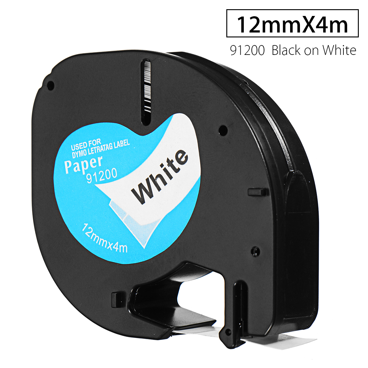 12mmx4m-Portable-Plastic-Label-Tape-Compatible-For-DYMO-LetraTAG-91200-Black-on-White-1559362-1