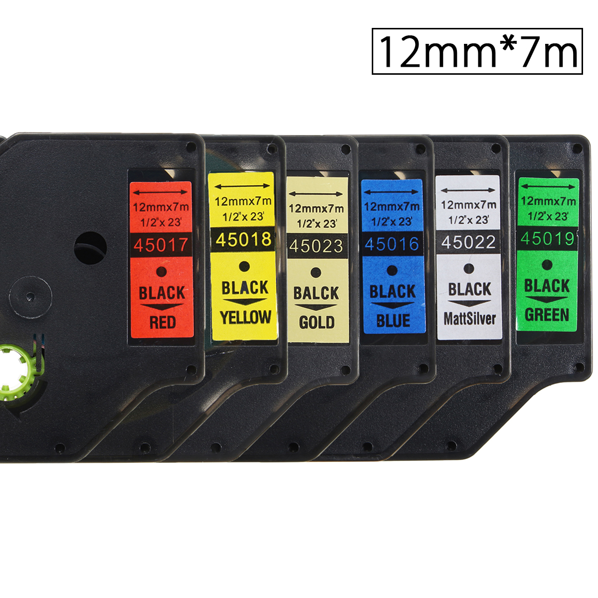 12mmx7m-Plastic-Label-Tape-Compatible-For-Dymo-D1-LetraTag-45016-45017-45018-45019-1559360-1