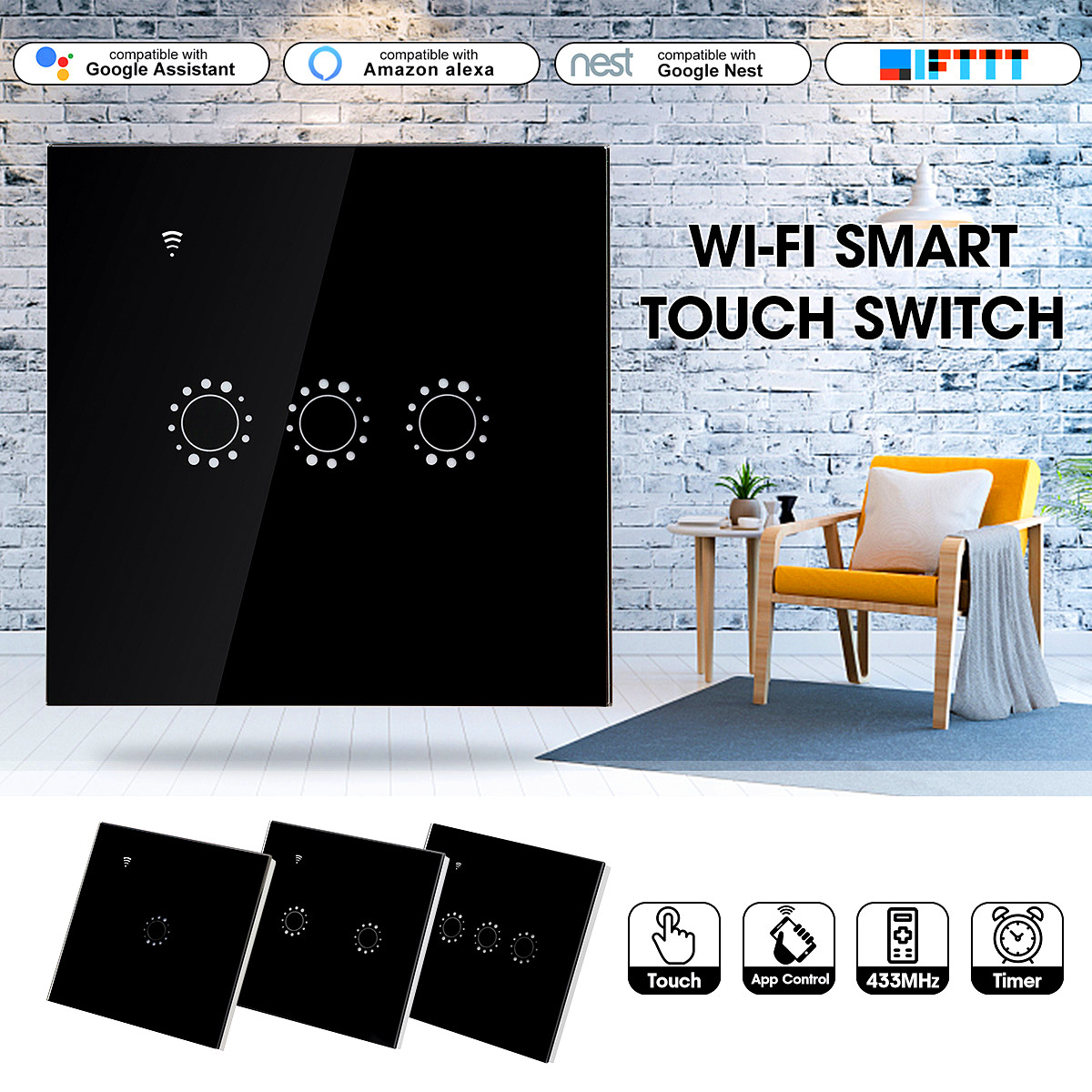 250V-10A-123-Gang-Smart-WiFi-Light-Touch-Switch-RF-APP-Remote-Control-Socket-1458100-3