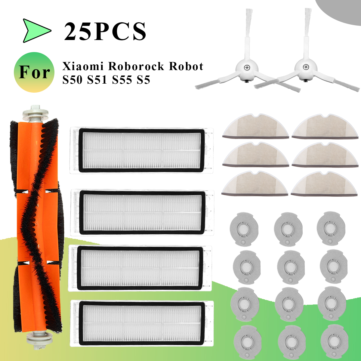 25pcs-Replacement-Set-Filter-Side-Brush-For-Roborock-MI-S50-S51-S55-S5-Vacuum-Cleaner-Washable-1421426-2