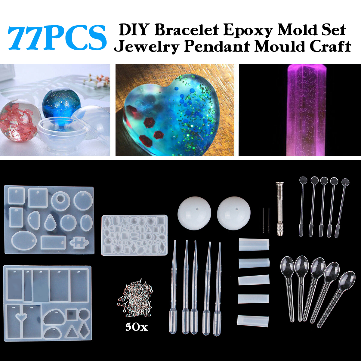 77PCS-DIY-Bracelet-Pendant-Epoxy-Mold-Set-Jewelry-Pendant-Mould-Craft-1449506-1