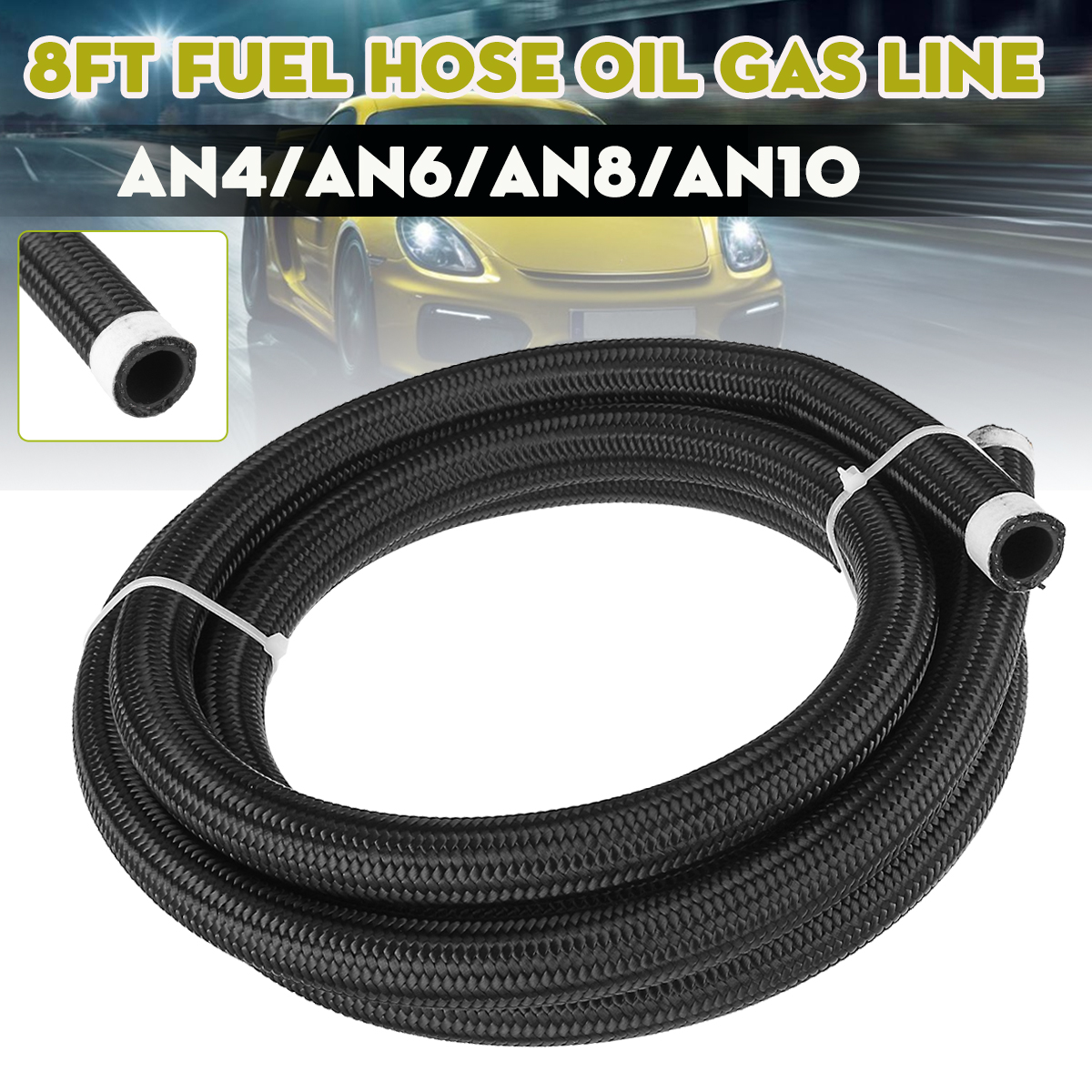 8FT-AN4AN6AN8AN10-Car-Fuel-Hose-Oil-Gas-Line-Nylon-Stainless-Steel-Braided-Black-1682377-1