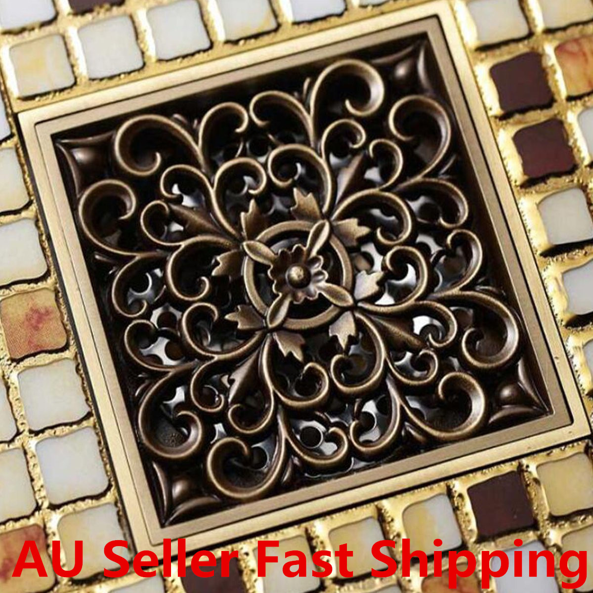 Antique-Brass-Square-Floor-Drain-for-Bathroom-Kitchen-w-Strainer-Grate-10X10X45cm-1139146-5