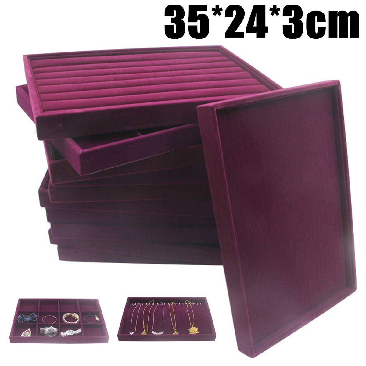 Velvet-Jewelry-Ring-Earring-Display-Tray-Holder-Organizers-Storage-Box-Showcase-Tray-Rack-1636689-1