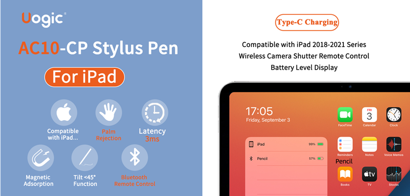 Uogic-AC10-CP-Rechargeable-Stylus-Pen-with-Camera-Shutter-Remote-Control-Palm-Rejection-Battery-Leve-1964261-1