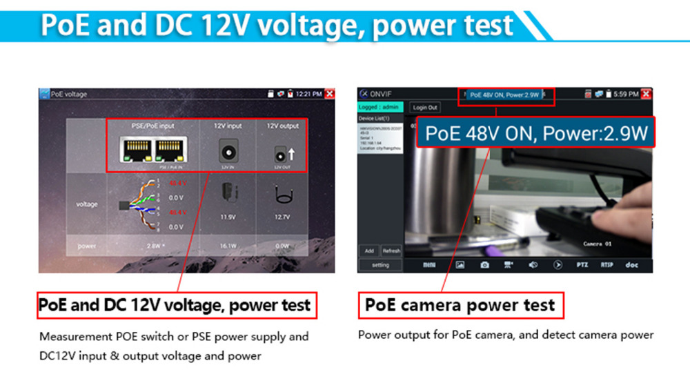 IPC9800Plus-7 英寸 IP CCTV 测试仪监视器模拟 CVBS 摄像机测试仪 H265 4K 视频测试支持 ON-1808848-12