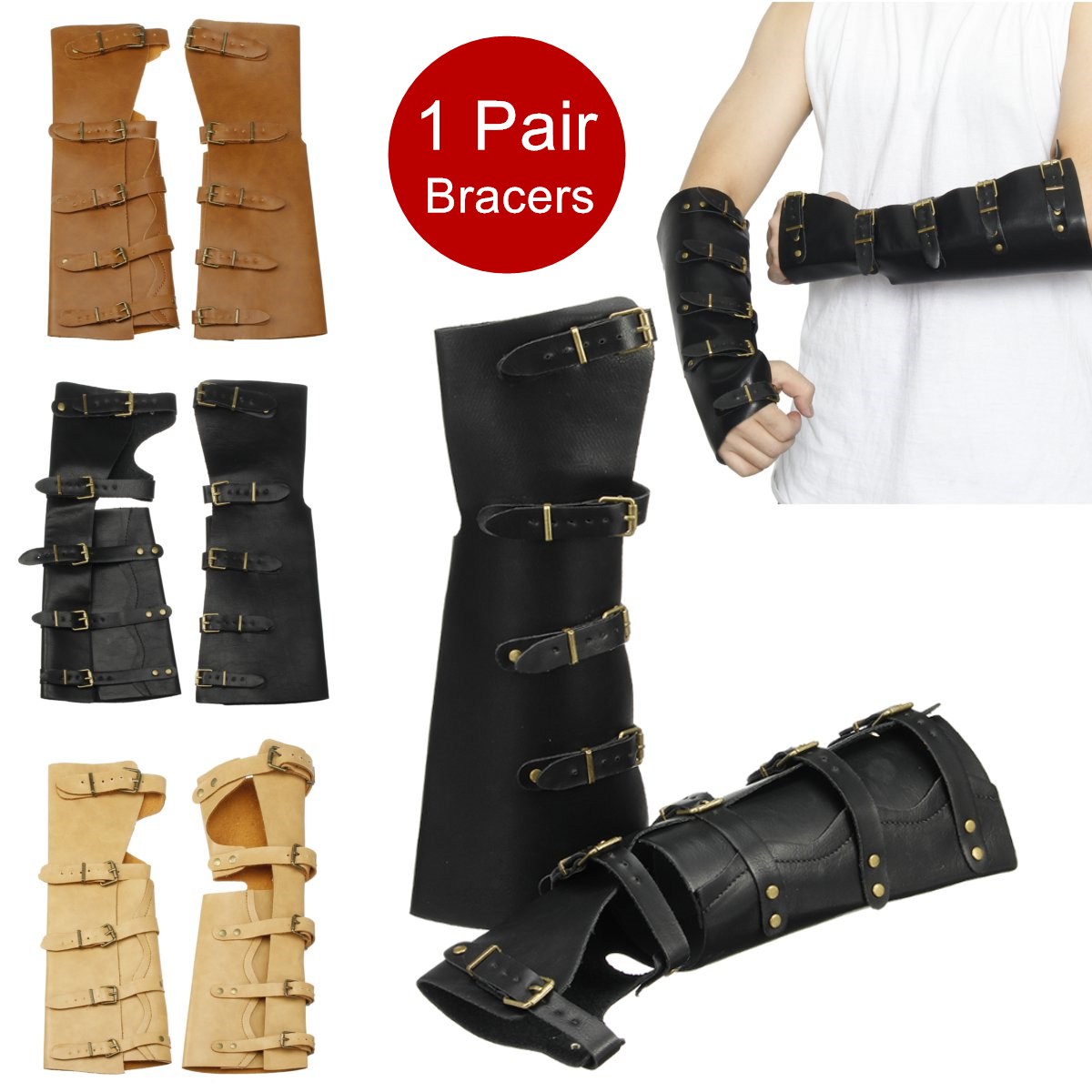 1Pair-Leather-Arm-Support-Outdoor-Hunting-Tactical-Hand-Bracers-1626449-1