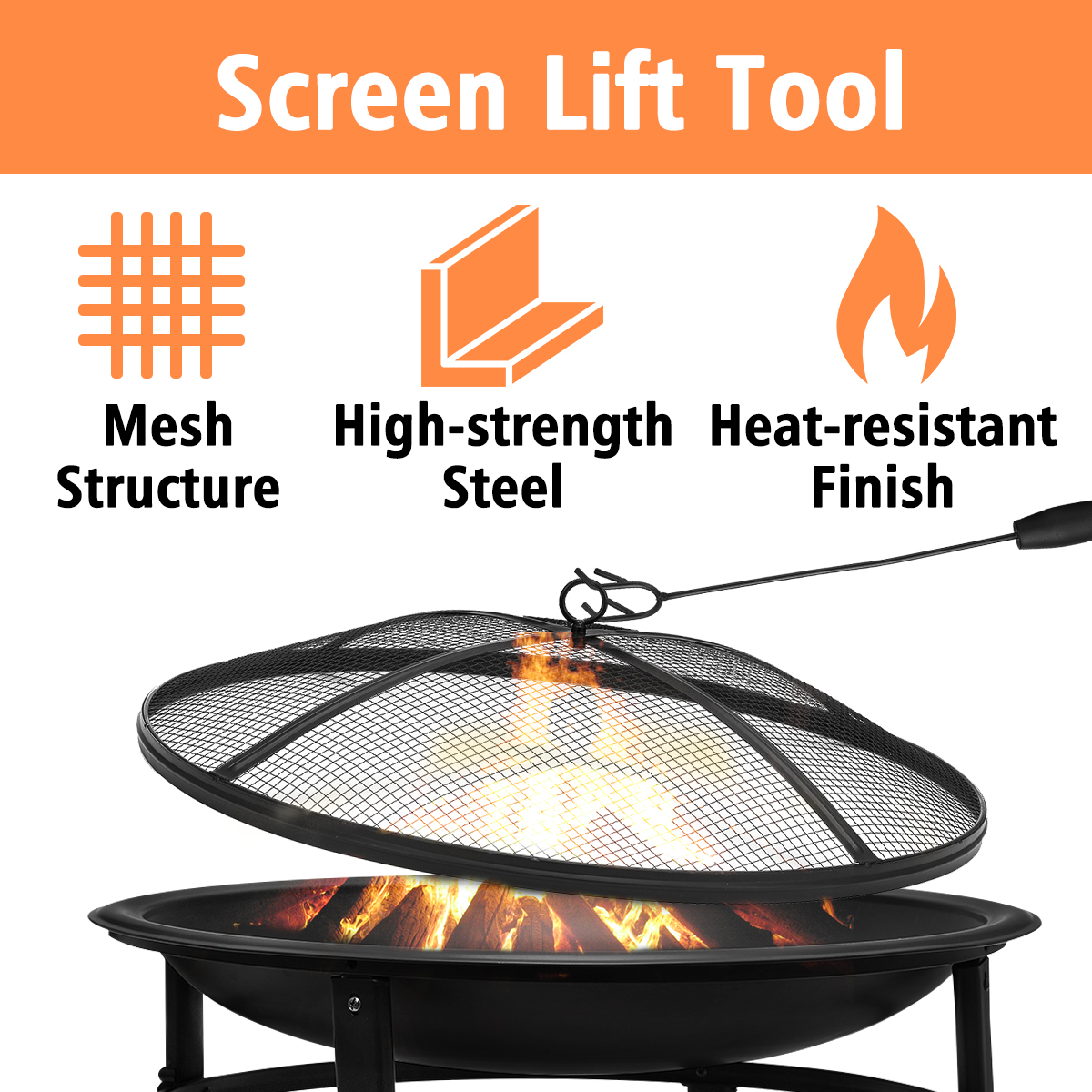 Kingso-26-inch-Fire-Pit-Wood-Burning--Small--Heavy-Duty-Steel-Firepit-with-Spark-Screen-Log-Grate-Po-1822387-2