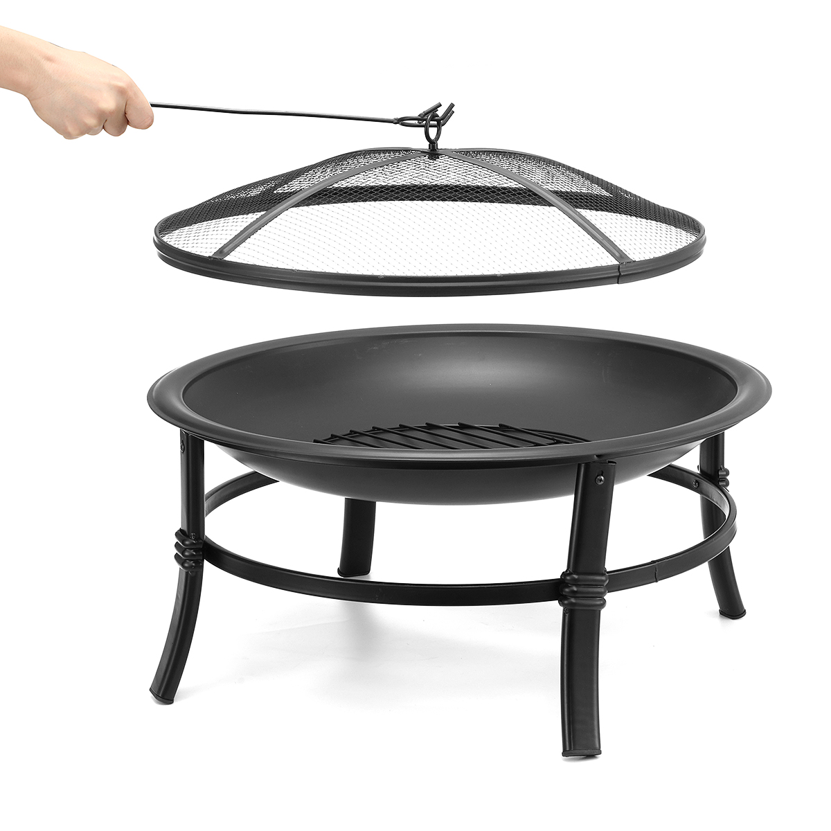 Kingso-26-inch-Fire-Pit-Wood-Burning--Small--Heavy-Duty-Steel-Firepit-with-Spark-Screen-Log-Grate-Po-1822387-8
