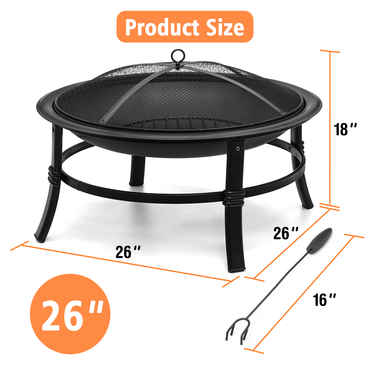 Kingso-26-inch-Fire-Pit-Wood-Burning--Small--Heavy-Duty-Steel-Firepit-with-Spark-Screen-Log-Grate-Po-1822387-9