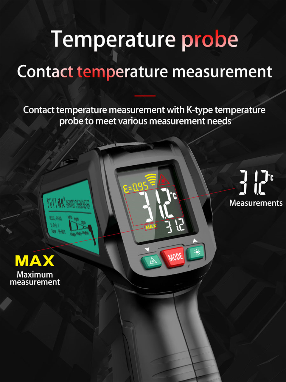 FUYI--50580-Non-Contact-Infrared-Digital-Thermometer-Laser-Handheld-IR-Temperature-Meter-With-K-Type-1758525-14