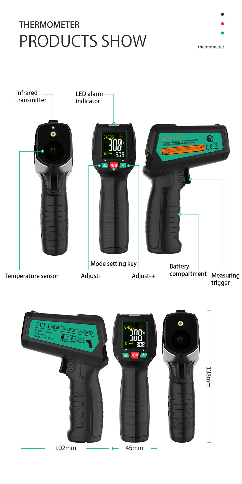 FUYI--50580-Non-Contact-Infrared-Digital-Thermometer-Laser-Handheld-IR-Temperature-Meter-With-K-Type-1758525-25