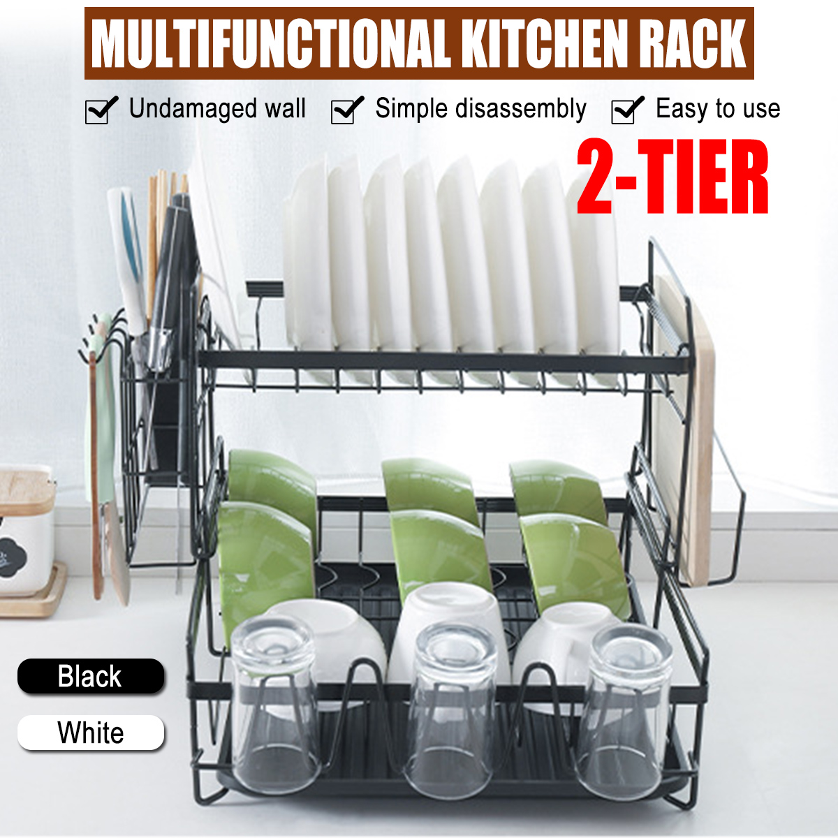 2-Tier-Multifunctional-Kitchen-Drying-Dish-Rack-over-Sink-Drainer-Shelf-1748091-2
