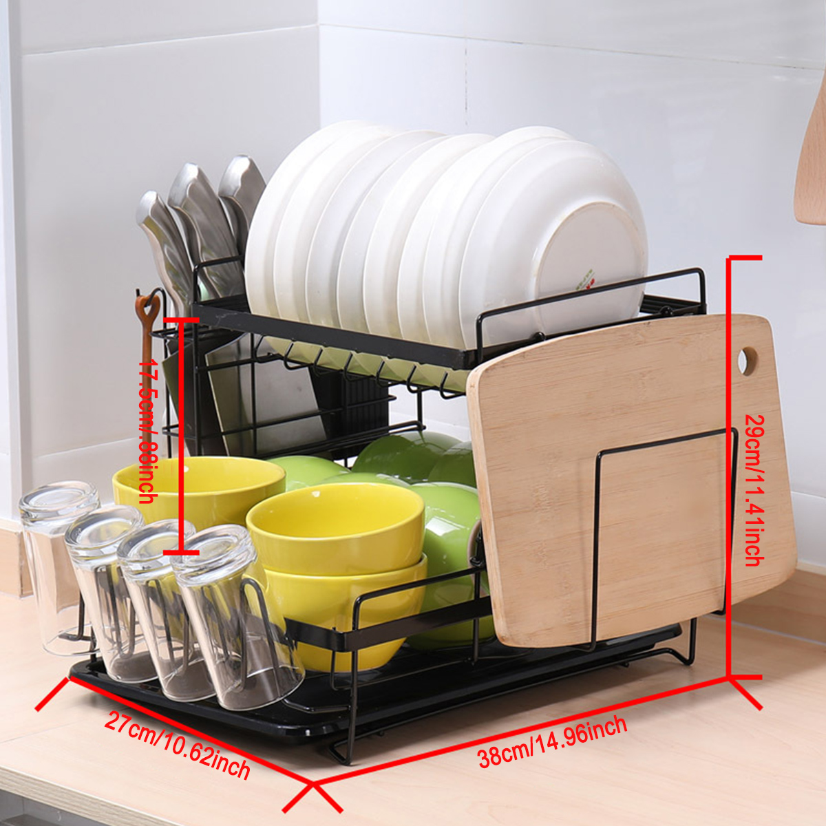 2-Tier-Multifunctional-Kitchen-Drying-Dish-Rack-over-Sink-Drainer-Shelf-1748091-11