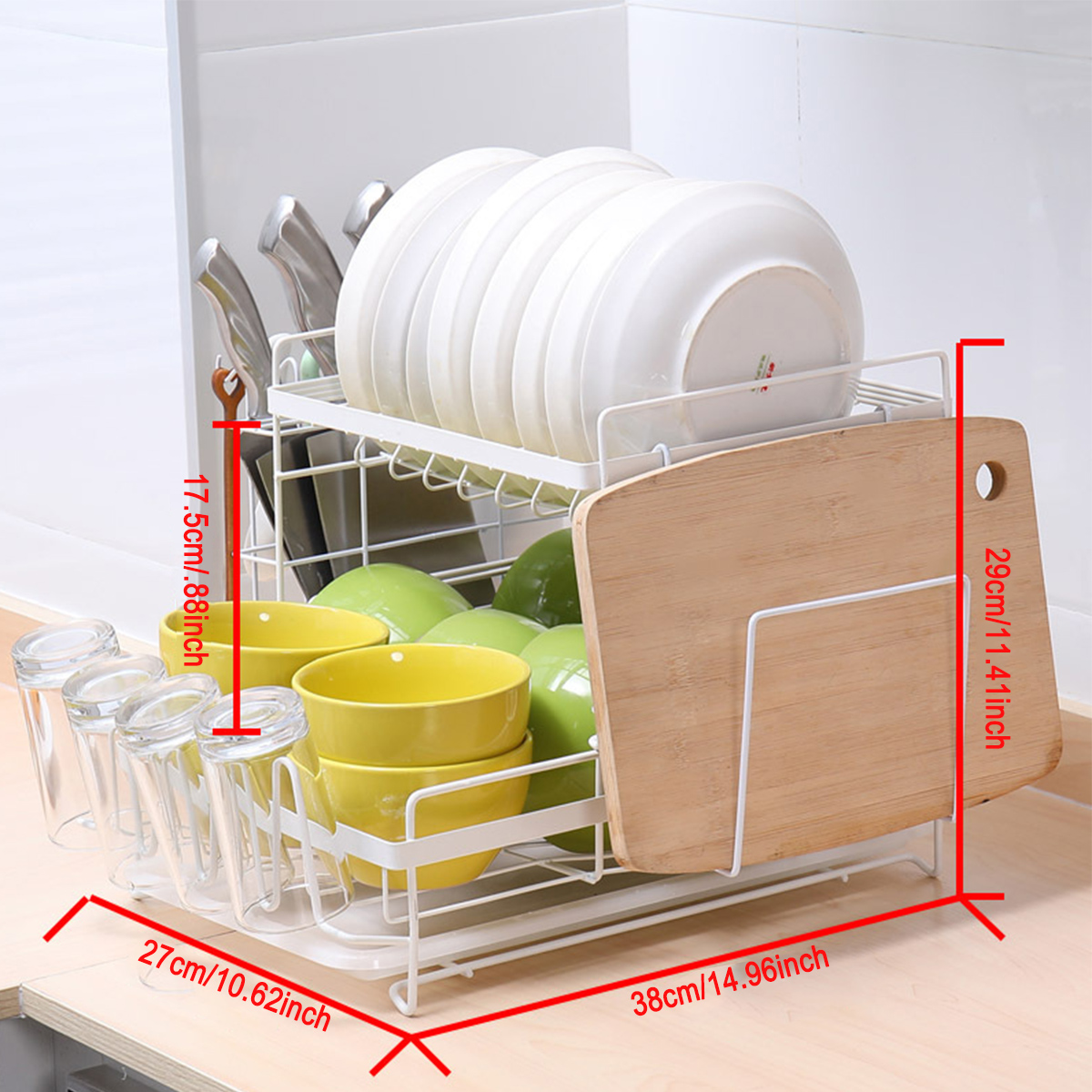 2-Tier-Multifunctional-Kitchen-Drying-Dish-Rack-over-Sink-Drainer-Shelf-1748091-12