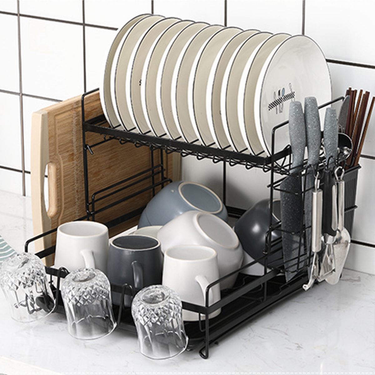 2-Tier-Multifunctional-Kitchen-Drying-Dish-Rack-over-Sink-Drainer-Shelf-1748091-10