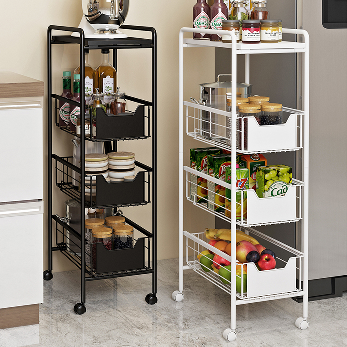 4-Tier-WhiteBlack-Metal-Rolling-Utility-Cart-Trolley-Storage-Shelf-Kitchen-Rack-1761496-2