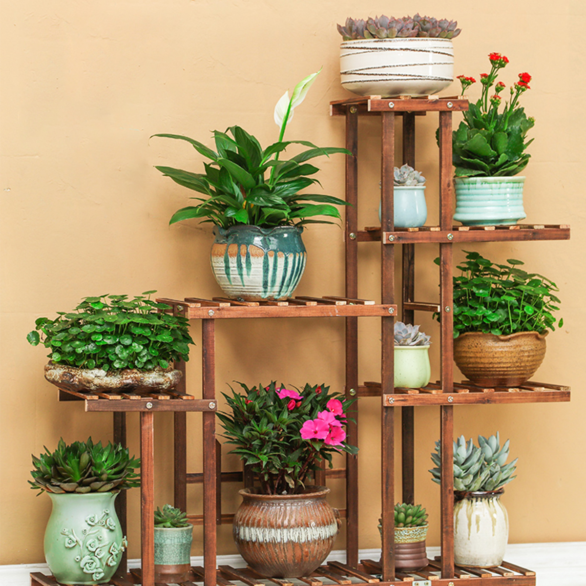 5-Tier-Fir-Wood-Wooden-Plant-Flower-Display-Stand-Shelf-Rack-Holder--Wheels-1634641-2