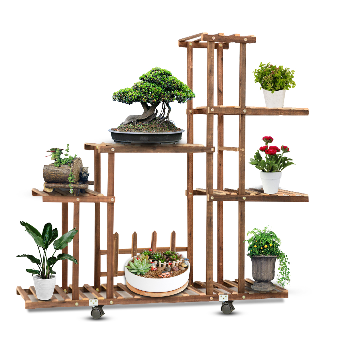 5-Tier-Fir-Wood-Wooden-Plant-Flower-Display-Stand-Shelf-Rack-Holder--Wheels-1634641-3