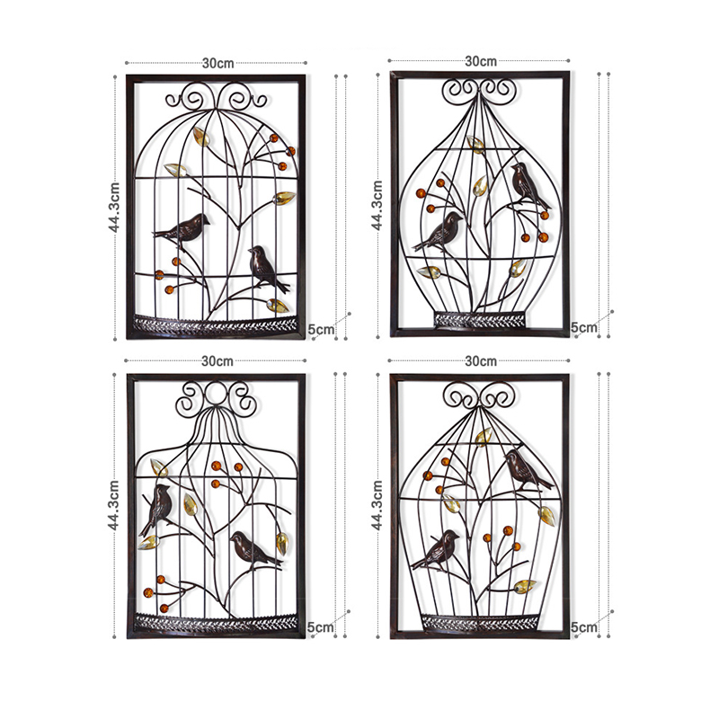 Jeweled-Birds-Tree-Birdcage-Sculpture-Iron-Wrought-Hanging-Wall-Art-Decorations-Framed-1585436-3