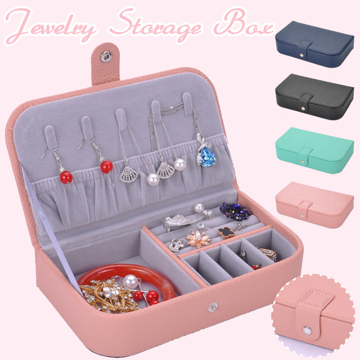 Litchi-Pattern-Jewelry-Box-Leather-Earrings-Storage-Cases-For-Girl-Portable-Monolayer-Jewelry-Organi-1589627-1