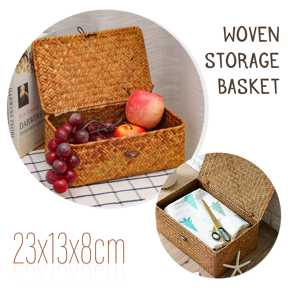 Storage-Box-Rectangular-Straw-Flower-Basket-with-Cover-Home-Garden-Fruit-Clothes-1748147-1