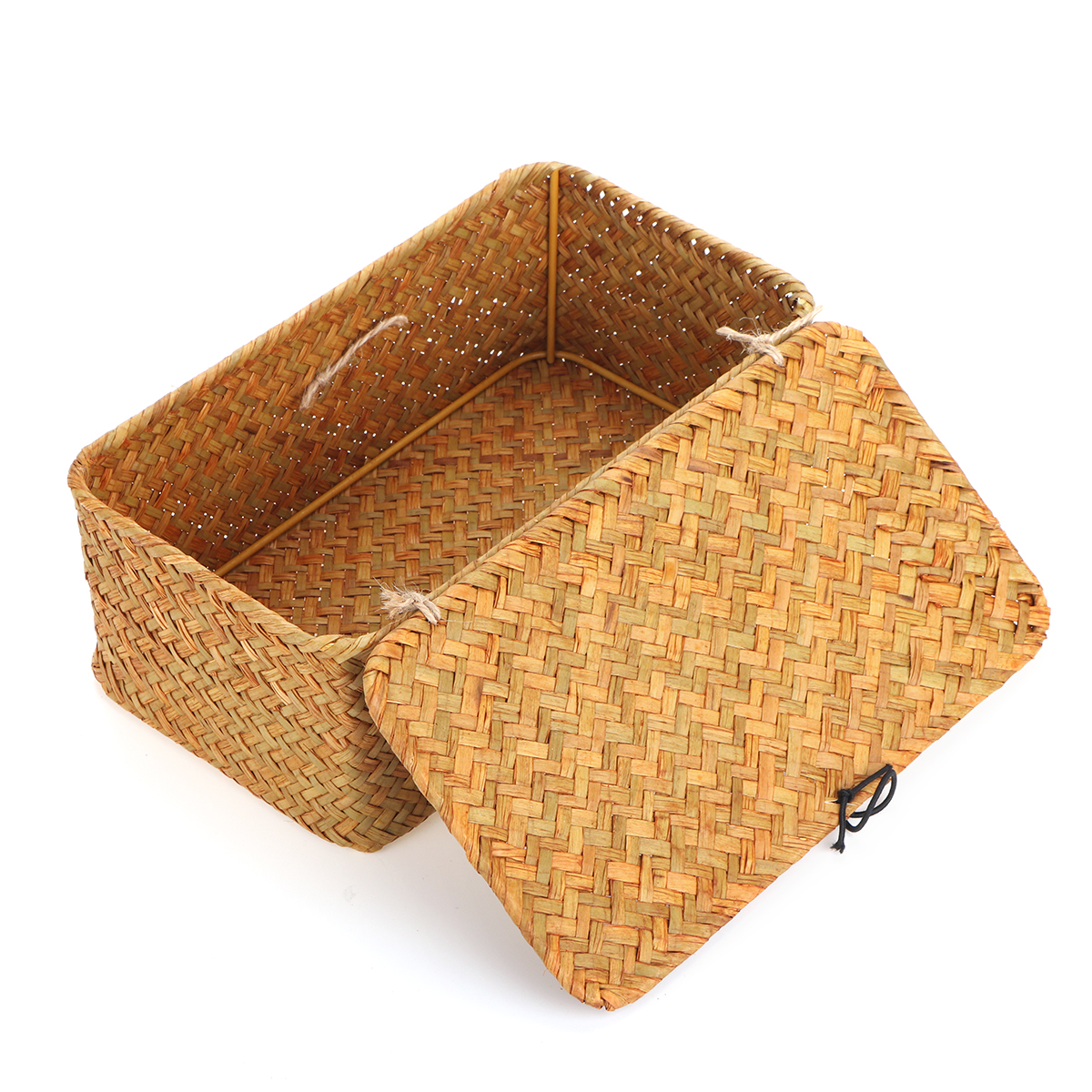 Storage-Box-Rectangular-Straw-Flower-Basket-with-Cover-Home-Garden-Fruit-Clothes-1748147-3