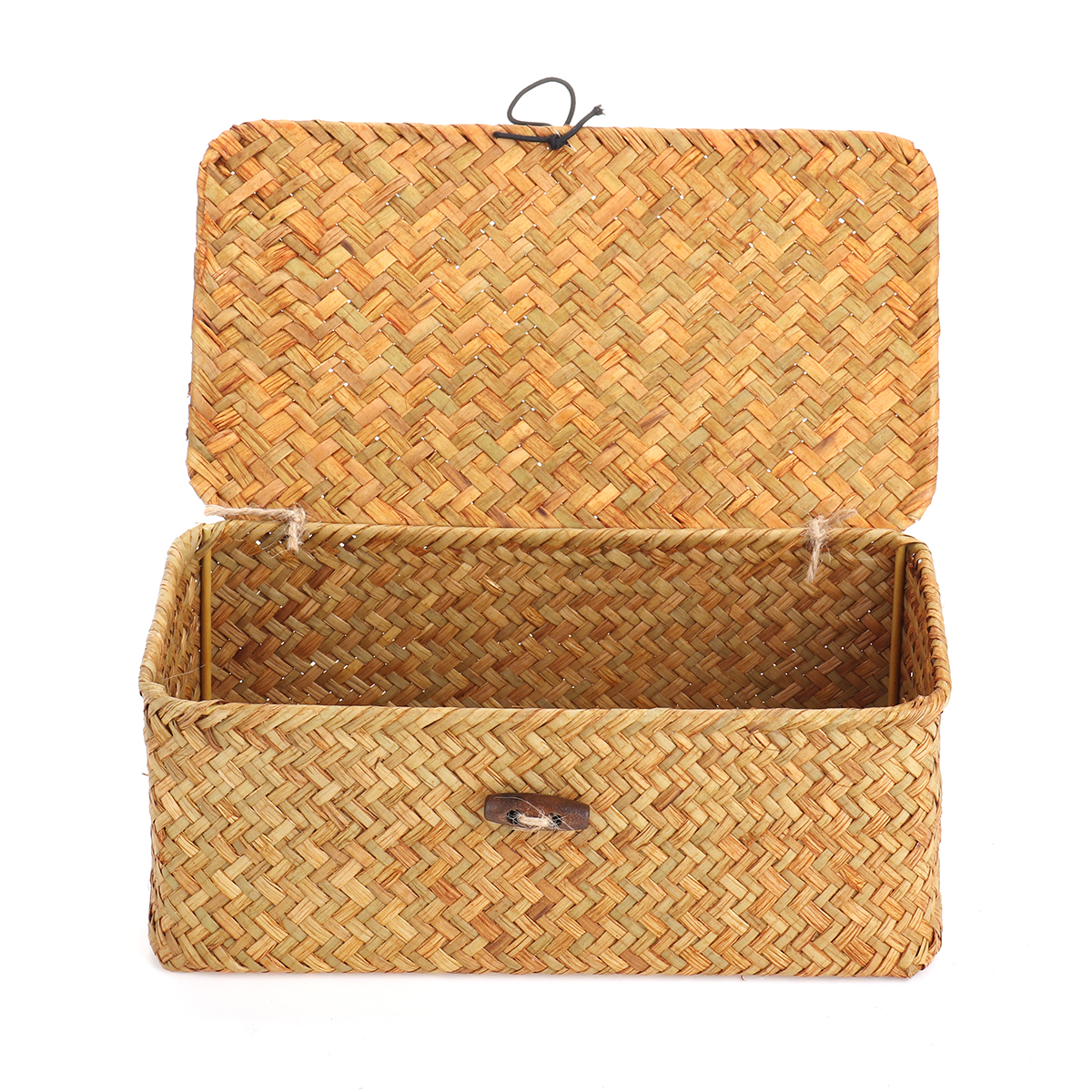 Storage-Box-Rectangular-Straw-Flower-Basket-with-Cover-Home-Garden-Fruit-Clothes-1748147-5