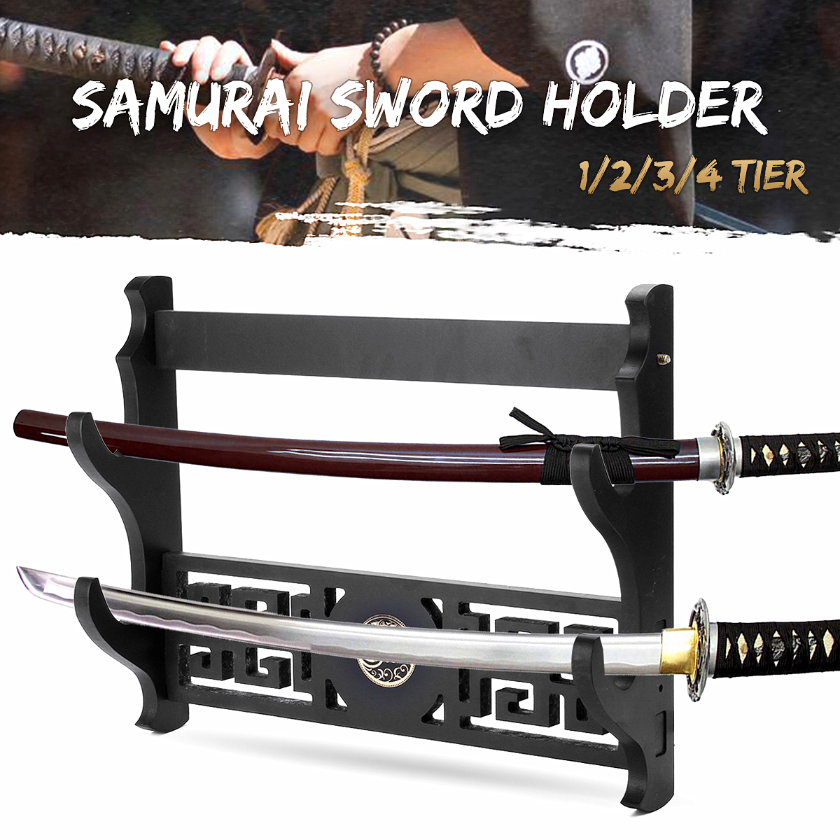 1-4-Tiers-Katana-Wakizashi-Taiji-Design-Holder-Wall-Mount-Bracket-Rack-Tool-Display-Hanger-1589093-1